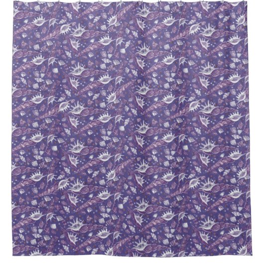 Zeeshells Zee Shell Nautical Pattern Violet Paars Douchegordijn (Voorkant)
