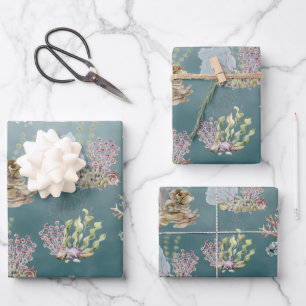 zeeshells zeewier onder het diepe groene Zee Inpakpapier Vel