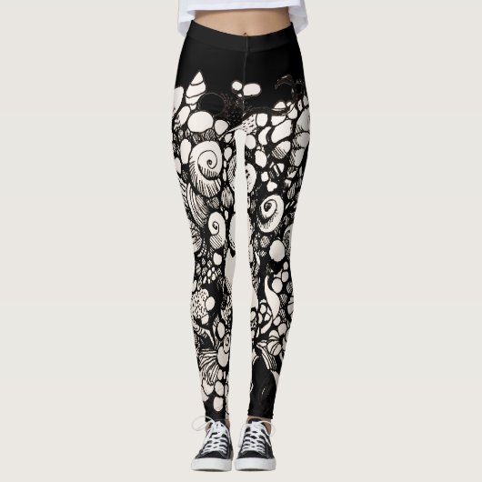 Zeeshells zwart-wit leggings (Voorkant)