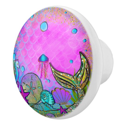 Zeeslagers en zeeplanken Roze Sparkly Sparkles Keramische Knop (Rechts)