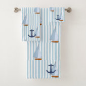 Zeeslagschip: witte en blauwe streep bad handdoek (Insitu)