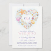 Zeesleepschelpen waterverf hart strand bruiloft ro kaart (Voorkant)