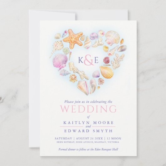 Zeesleepschelpen waterverf hart strand bruiloft ro kaart (Voorkant)