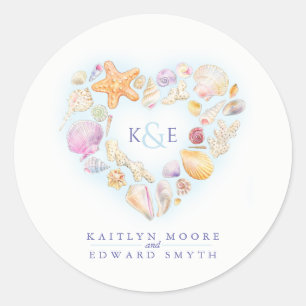 Zeesleepschelpen waterverf ronde sticker