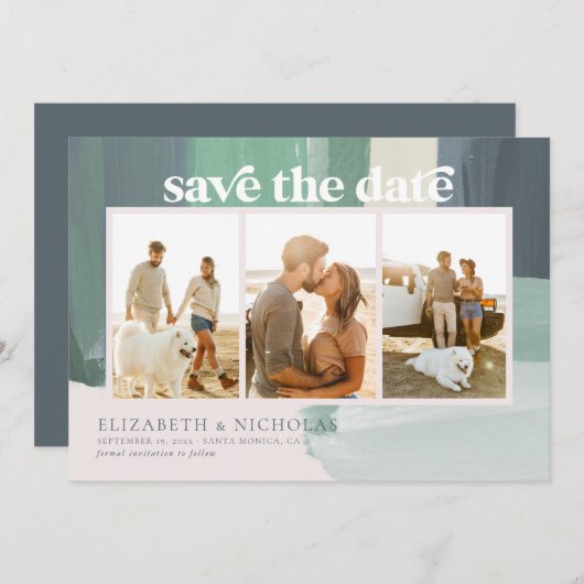 Zeesoortglas | 3 Foto slaat de datum op Save The Date (Voorkant / Achterkant)