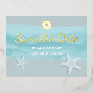 Zeester, aqua aquarel strand /save the date folie uitnodiging briefkaart