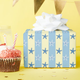 Zeester Blauw en Boter Geel Strepen Naadloos Cadeaupapier
