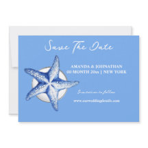 Zeester blauw wit elegant save the date