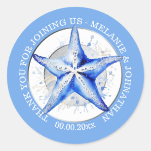 Zeester blauw witte trouw ronde elegante strand sticker