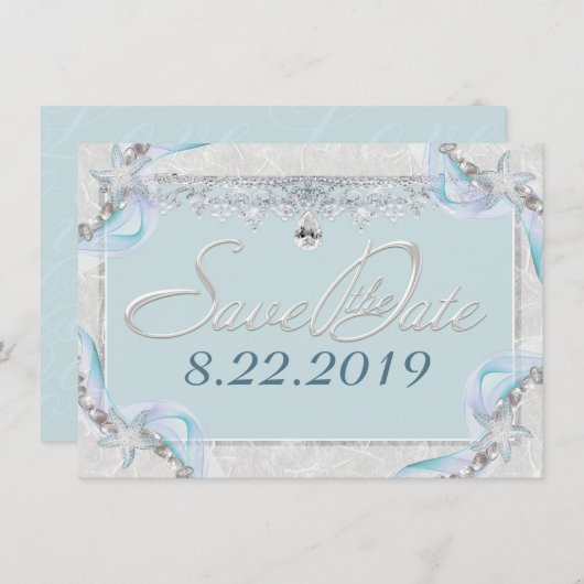 Zeester & Diamanten Bewaar de Datum Save The Date (Voorkant / Achterkant)