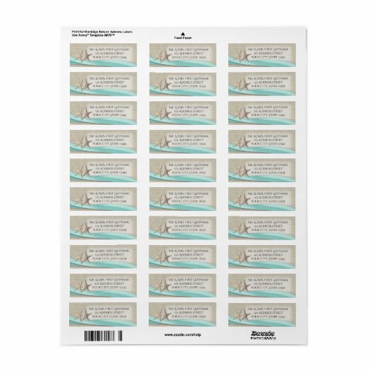 Zeester en Aqua Lint Etiket (Full Sheet)
