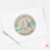 Zeester en Aqua Lint Ronde Sticker (Envelop)