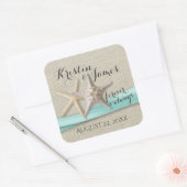 Zeester en Aqua Lint Vierkante Sticker (Envelop)