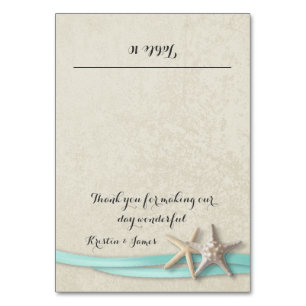 Zeester en Aqua Ribbon Place Card Kaart