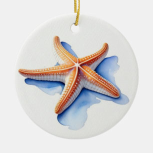 Zeester en Blauwe Silhouet Keramisch Ornament
