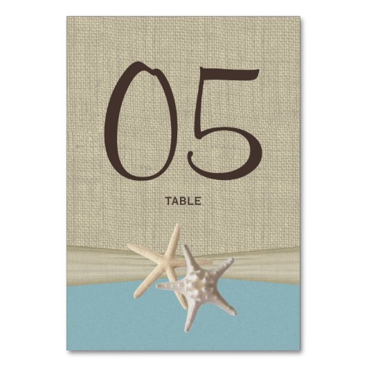 Zeester en Burlap Blue Table Number Kaart (Achterkant)