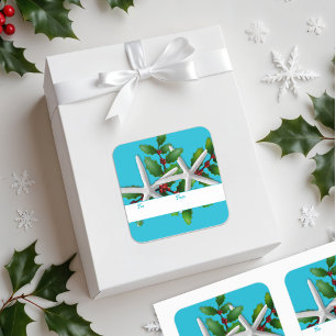 Zeester en hulst Kerstcadeau Stickers Aqua