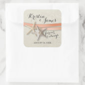Zeester en koraal lint strand bruiloft vierkante sticker (Tas)