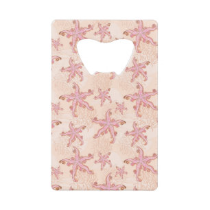 Zeester en Koraal Roze Pastel Kredietkaart Flessenopener