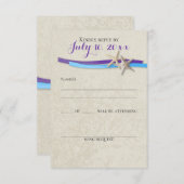 Zeester en lint D Paarse Blue Beach Reactie RSVP Kaartje (Voorkant / Achterkant)