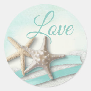 Zeester en lint Turquoise Liefde Ronde Sticker
