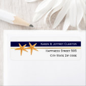 Zeester en marine blauwe streep moderne strand bru etiket (Insitu)