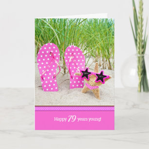 Zeester en roze teenslippers voor 79ste verjaardag kaart