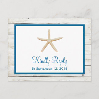 Zeester Gewitte Houten Strand Bruiloft RSVP Uitnodiging Briefkaart