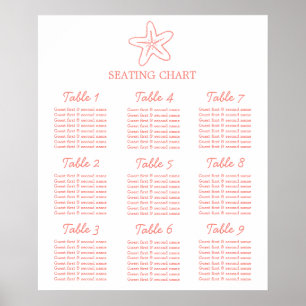 Zeester koraal zee bruiloft zitplaatsen tafel plan poster