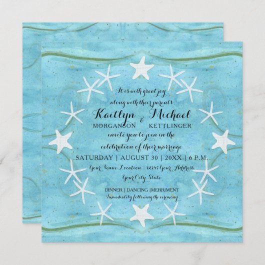 Zeester Krans Ocean Beach Waterverf Blue Shells Kaart (Voorkant / Achterkant)