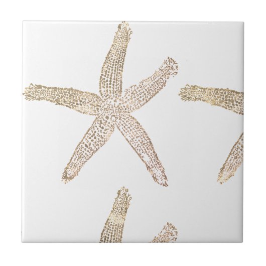 Zeester Kust Strand Grijs Wit Beige Cadeau Tegeltje (Voorkant)
