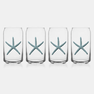 Zeester met blauwe vinger blikvorm glas