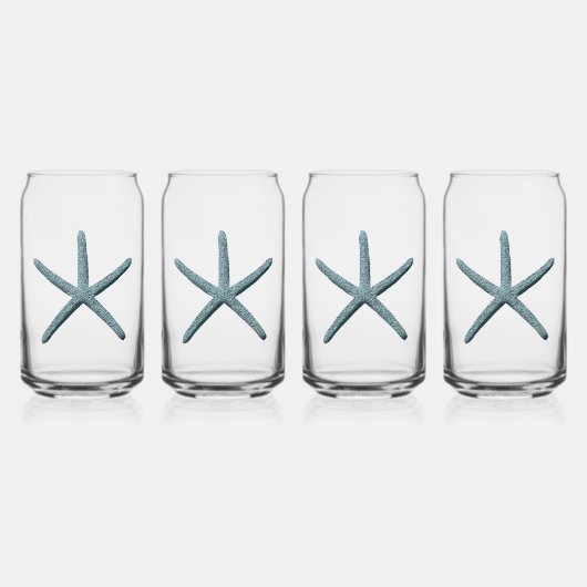 Zeester met blauwe vinger blikvorm glas (Voorkant)