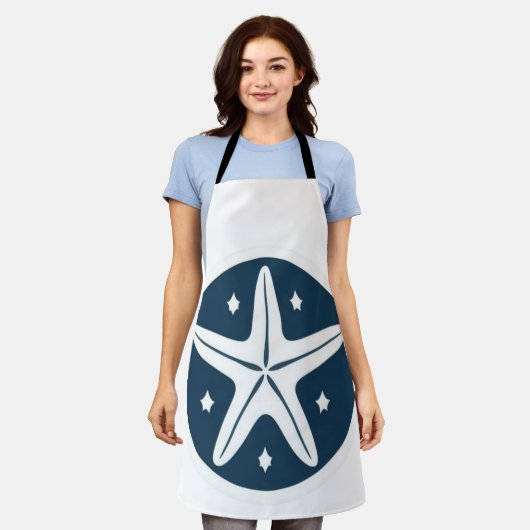 Zeester met witte sterren schort (Gedragen)