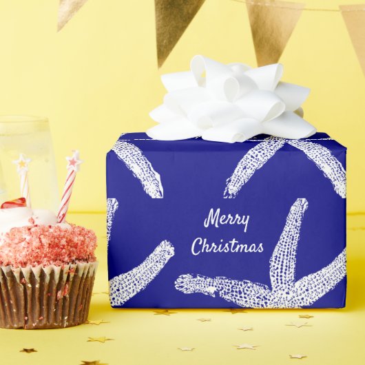 Zeester Navy Blauw Wit Merry Christmas 2023 Cadeaupapier (Verjaardagsfeest)