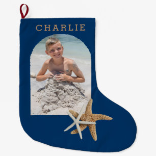 Zeester Navy Blauwe Foto Kerst Sock Grote Kerstsok