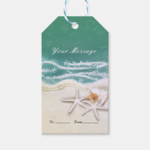 Zeester op het strand turquoise zeewater feestarti cadeaulabel