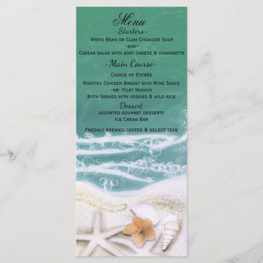 Zeester op het strand Turquoise zeewater menu (Voorkant)