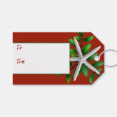 Zeester Rode Kerst Stropdas op Gift Labels Cadeaulabel (Voorkant (Horizontaal))