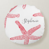 Zeester Rood Wit Strand Naam Sjabloon Kerst Rond Kussen (Voorkant)