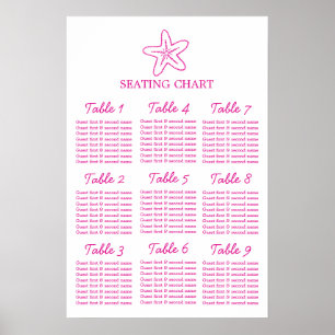 Zeester roze trouwtafel 9 zitplaatsen Poster
