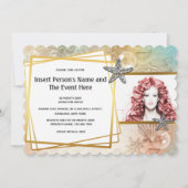 Zeester schelp geometrisch gouden fotofeestje kaart (Voorkant)