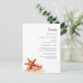 Zeester schelpen strand nautische bruiloft informatiekaartje (Staand voorkant)