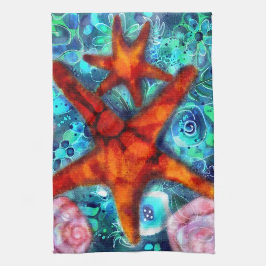 Zeester Seashells Beach Kust Nautisch Abstract Theedoek (Verticaal)