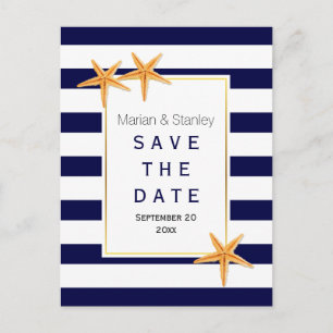 Zeester & strepen strand bruiloft Save the Date Aankondigingskaart