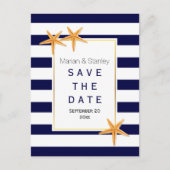 Zeester & strepen strand bruiloft Save the Date Aankondigingskaart (Voorkant)