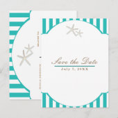 Zeester Teal Gestreepte Strand Elegant Bewaar de D Aankondigingskaart (Voorkant / Achterkant)