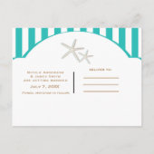 Zeester Teal Gestreepte Strand Elegant Bewaar de D Aankondigingskaart (Achterkant)