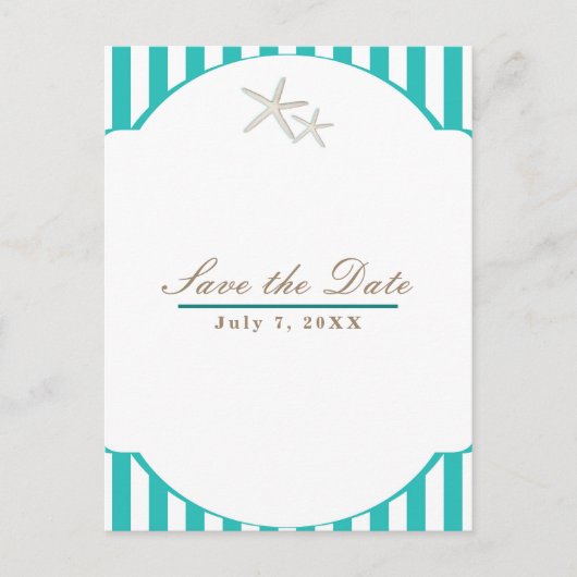 Zeester Teal Gestreepte Strand Elegant Bewaar de D Aankondigingskaart (Voorkant)