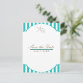 Zeester Teal Gestreepte Strand Elegant Bewaar de D Aankondigingskaart (Staand voorkant)